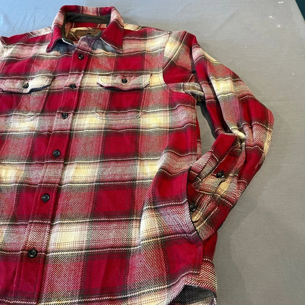 Orvis Mens Big Bear Fleece-Lined Flannel Plaid Shacket Size M Outdoors Red